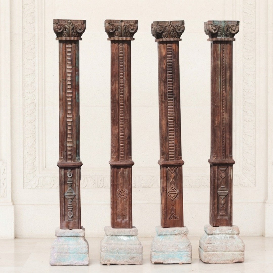 Untitled - June 24, 2026 at 16.27.18 (46) Premium Set of 4 Handcrafted 7.5 Feet Long Solid Teak Wood Pillars – Durable & Timeless Architectural Columns - Image 1