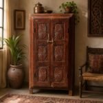 Vintage Wooden Sunflower Carved Cabinet - Hand-Carved Vintage Indian Masterpiece