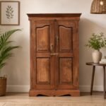 Handcrafted Teak Wood Cabinet – Vintage Storage Cupboard with Brass Hardware