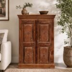 Vintage Surajmukhi Carved Wooden Cabinet | Handcrafted Indian Almirah