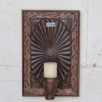 Vintage Hand-Carved Wooden Wall Hanging Candle Holder Panel