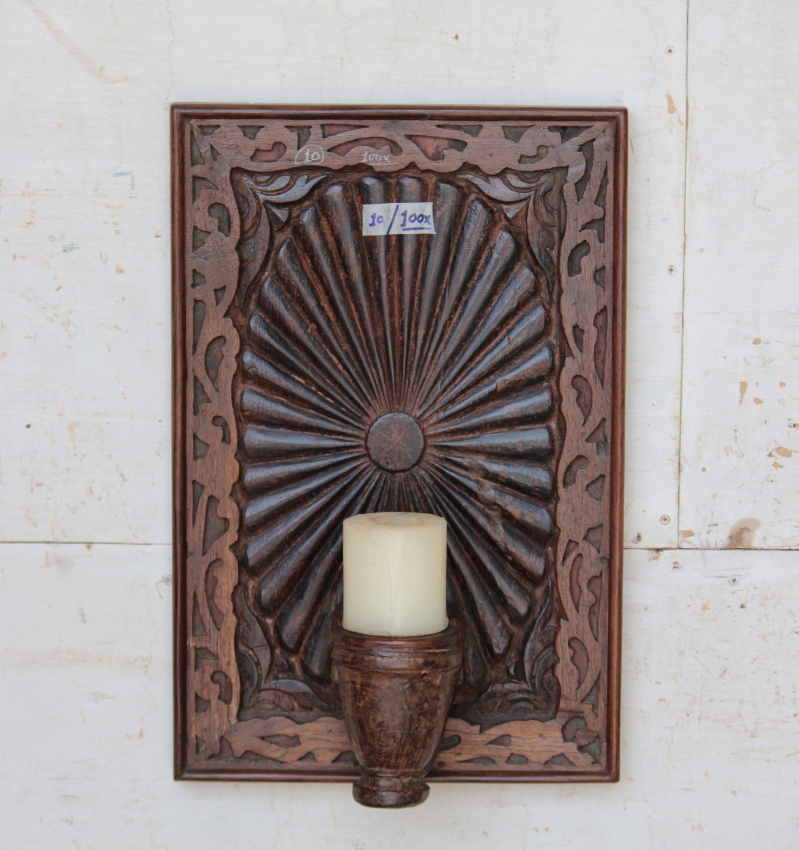 10 (2) Vintage Hand-Carved Wooden Wall Hanging Candle Holder Panel - Image 1