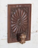 Magnificent  Wall Hanging Candle Holder Panel - 16.5 " Vintage Hand-Carved Wooden Shelf - Image 3