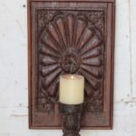 Magnificent  Wall Hanging Candle Holder Panel - 16.5 " Vintage Hand-Carved Wooden Shelf