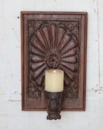 Magnificent  Wall Hanging Candle Holder Panel - 16.5 " Vintage Hand-Carved Wooden Shelf