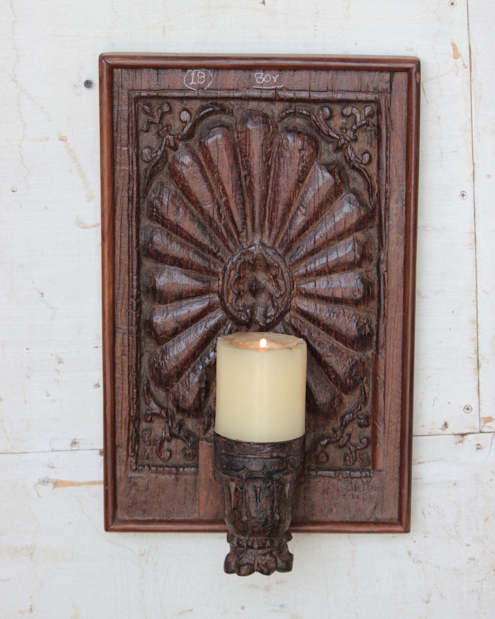 18 (1) Magnificent Wall Hanging Candle Holder Panel - 16.5 " Vintage Hand-Carved Wooden Shelf - Image 1