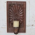 Magnificent  Wall Hanging Candle Holder Panel - 17" Vintage Hand-Carved Wooden Shelf