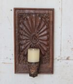 Magnificent  Wall Hanging Candle Holder Panel - 17" Vintage Hand-Carved Wooden Shelf