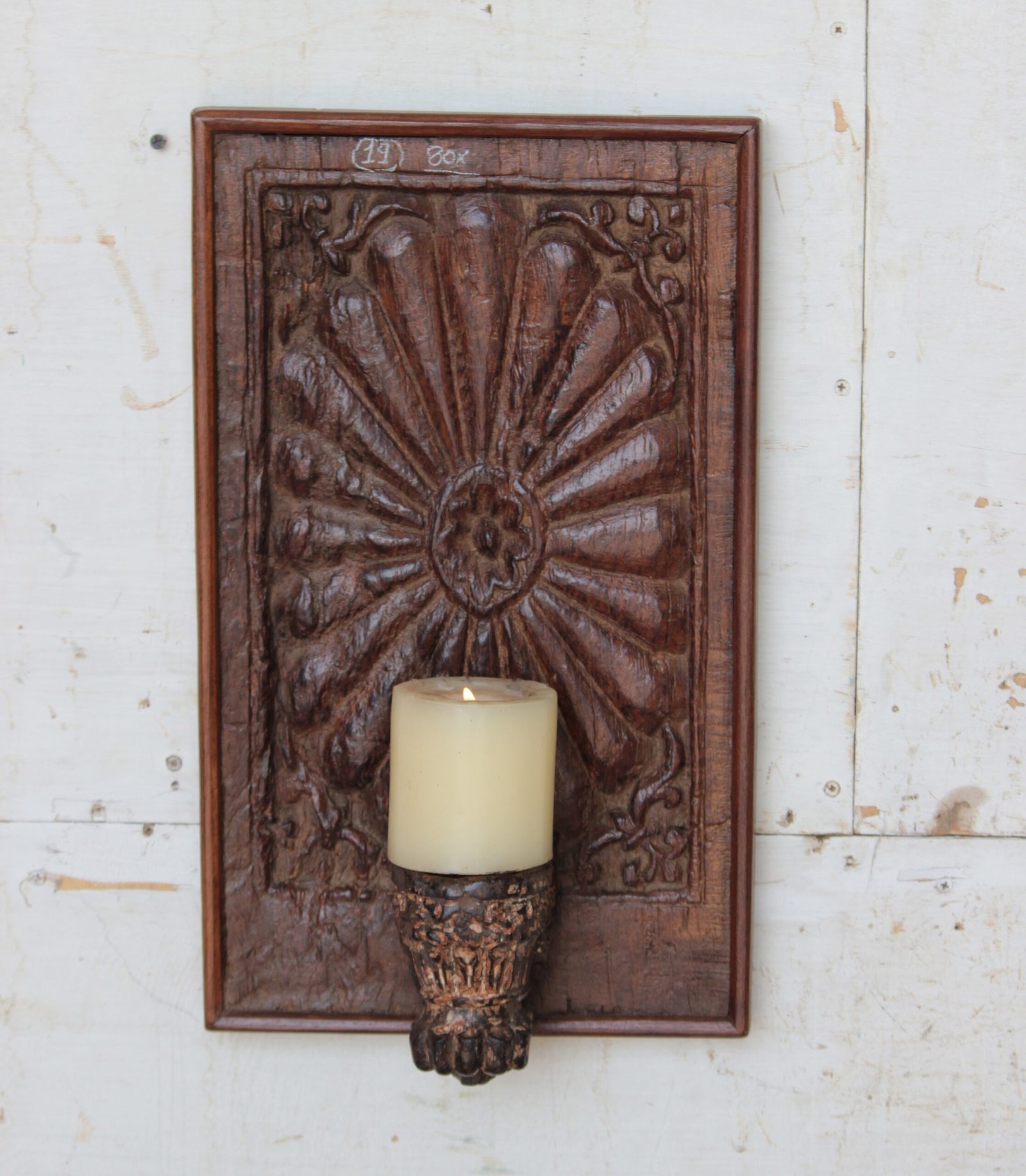 19 (1) Magnificent Wall Hanging Candle Holder Panel - 17" Vintage Hand-Carved Wooden Shelf - Image 1