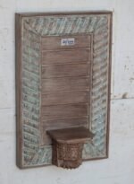 Exquisite Hand-Carved Rustic Wooden Wall Panel with Decorative Shelf | 22" Vintage Blue Patina Finish | Elegant Farmhouse Wall Décor - Image 4