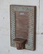 Exquisite Hand-Carved Rustic Wooden Wall Panel with Decorative Shelf | 22" Vintage Blue Patina Finish | Elegant Farmhouse Wall Décor - Image 5