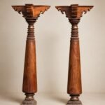 Magnificent Ornate Pair Of Antique Indian Pillars With Stone Base