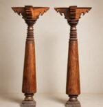 Magnificent Ornate Pair Of Antique Indian Pillars With Stone Base