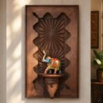 Exquisite Hand-Carved Wooden Wall Panel with Decorative Shelf | 28" Elegant Farmhouse Wall Décor