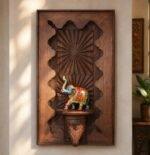 Exquisite Hand-Carved Wooden Wall Panel with Decorative Shelf | 28" Elegant Farmhouse Wall Décor