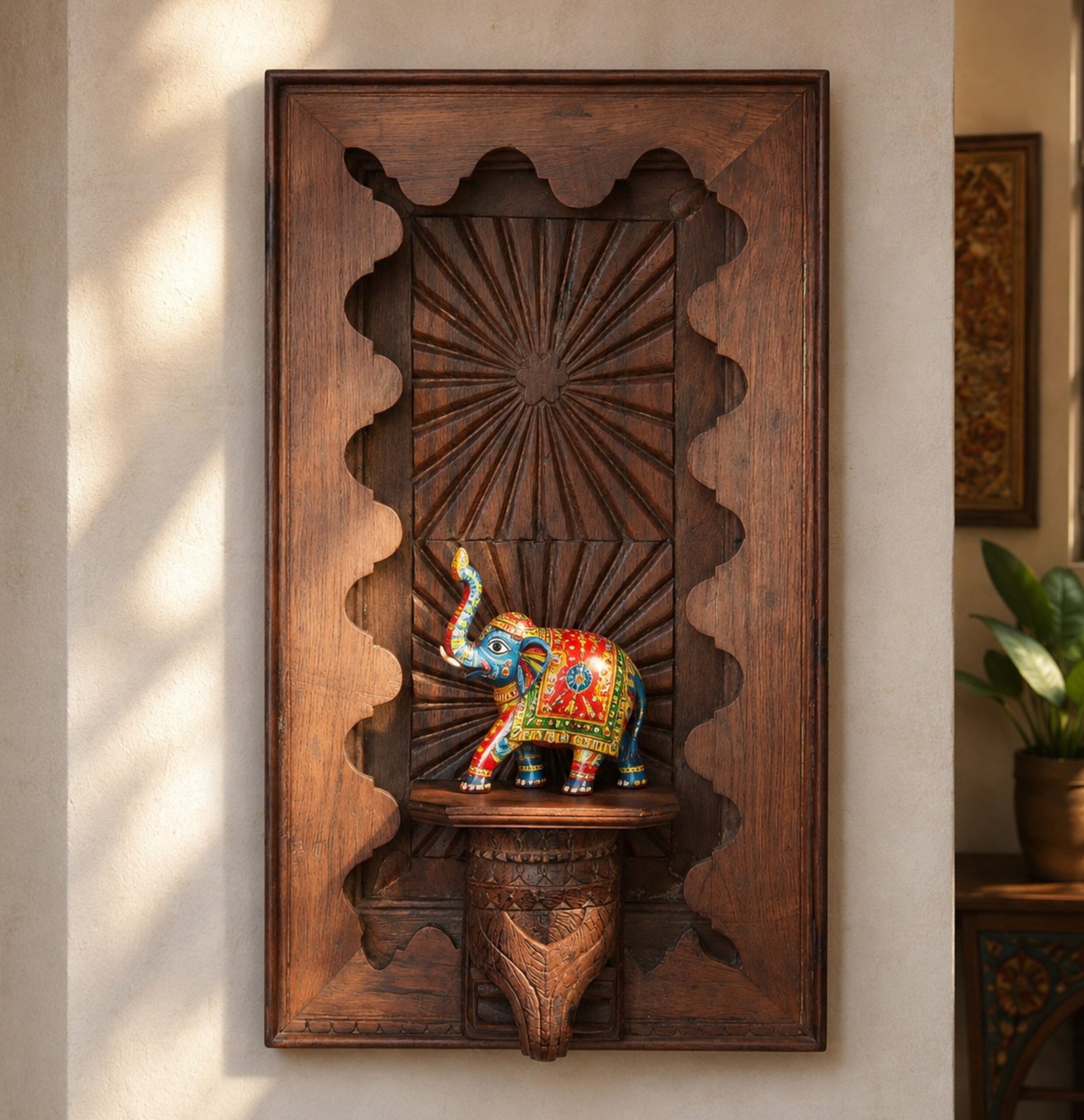 Untitled - August 06, 2026 at 12.59.05 (2) Exquisite Hand-Carved Wooden Wall Panel with Decorative Shelf | 28" Elegant Farmhouse Wall Décor - Image 1