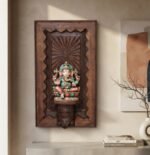 Exquisite Hand-Carved Wooden Wall Panel with Decorative Shelf | 28" Elegant Farmhouse Wall Décor