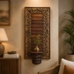 Exquisite Hand-Carved Wooden Wall Panel with Decorative Shelf | 2.6 ft Elegant Farmhouse Wall Décor