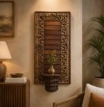 Exquisite Hand-Carved Wooden Wall Panel with Decorative Shelf | 2.6 ft Elegant Farmhouse Wall Décor