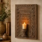 Magnificent Hand-Carved Rustic Wooden Candle Sconce - 2 ft Eclectic Wall Art Decor