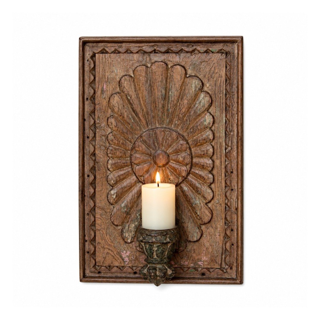 Untitled - September 18, 2024 at 12.24.31 (30) Vintage Hand-Carved Wooden Wall Hanging Candle Holder Panel - Image 1