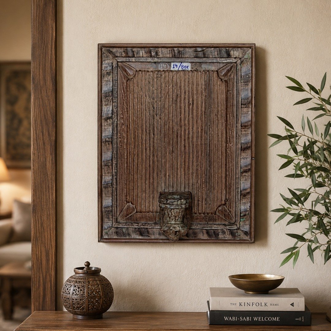 Untitled - September 18, 2024 at 12.24.31 (31) Magnificent Wall Hanging Candle Holder Panel - 19" Vintage Hand-Carved Wooden Shelf - Image 1