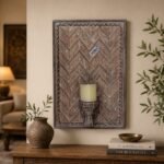 Magnificent  Wall Hanging Candle Holder Panel - 21" Vintage Hand-Carved Wooden Shelf