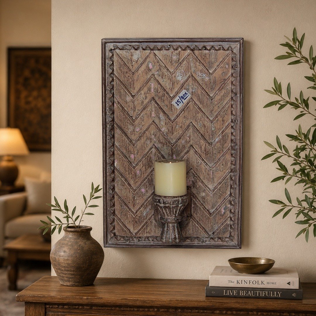 Untitled - September 18, 2024 at 12.24.31 (32) Magnificent Wall Hanging Candle Holder Panel - 21" Vintage Hand-Carved Wooden Shelf - Image 1