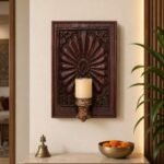 Magnificent  Wall Hanging Candle Holder Panel - 16.5 " Vintage Hand-Carved Wooden Shelf