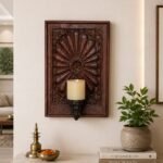 Magnificent  Wall Hanging Candle Holder Panel - 16.5 " Vintage Hand-Carved Wooden Shelf