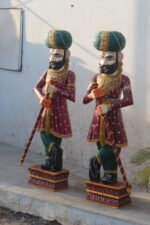 Hand-Painted Rajasthani Wooden Watchmen Statues (Pair) – Guarding Your Home with Regal Charm - Image 6
