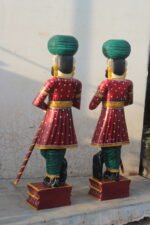 Hand-Painted Rajasthani Wooden Watchmen Statues (Pair) – Guarding Your Home with Regal Charm - Image 8