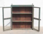 Exquisite Vintage Indian Wooden Glass Wall Cabinet – Rustic Distressed Teal Kitchen & Bathroom Display Cabinet - Image 4
