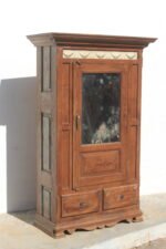 Vintage Hand-Carved Wooden Storage Cabinet with Mirrored Door & Drawers - Image 2