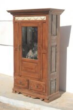 Vintage Hand-Carved Wooden Storage Cabinet with Mirrored Door & Drawers - Image 3