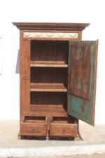 Vintage Hand-Carved Wooden Storage Cabinet with Mirrored Door & Drawers - Image 4