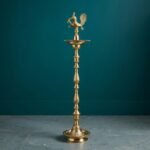 Brass Peacock Lamp - 4.2 feet tall brass deepasthambham Standing Oil Lamp