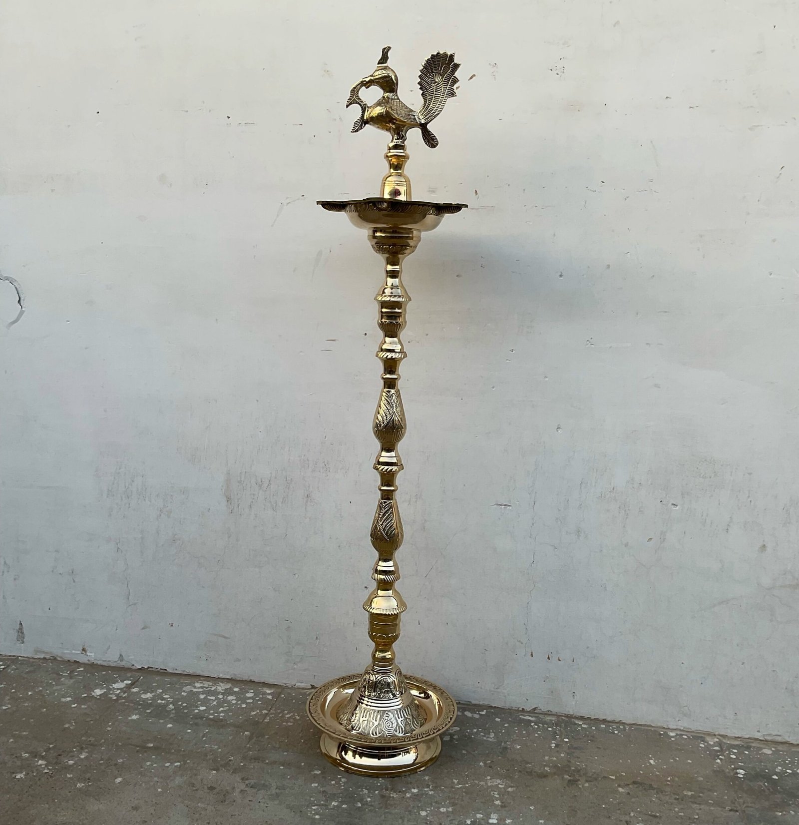 Untitled - August 06, 2026 at 12.59.05 (53) Brass Peacock Lamp - 4.2 feet tall brass deepasthambham Standing Oil Lamp - Image 1