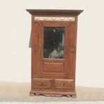 Vintage Hand-Carved Wooden Storage Cabinet with Mirrored Door & Drawers