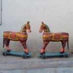 Majestic Handcrafted Wooden Horse Sculpture Pair – 3 ft Powerful Royal Heritage Decor