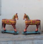 Majestic Handcrafted Wooden Horse Sculpture Pair – 3 ft Powerful Royal Heritage Decor