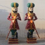 Hand-Painted Rajasthani Wooden Watchmen Statues (Pair) – Guarding Your Home with Regal Charm
