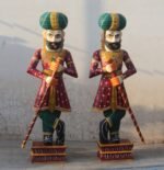 Hand-Painted Rajasthani Wooden Watchmen Statues (Pair) – Guarding Your Home with Regal Charm